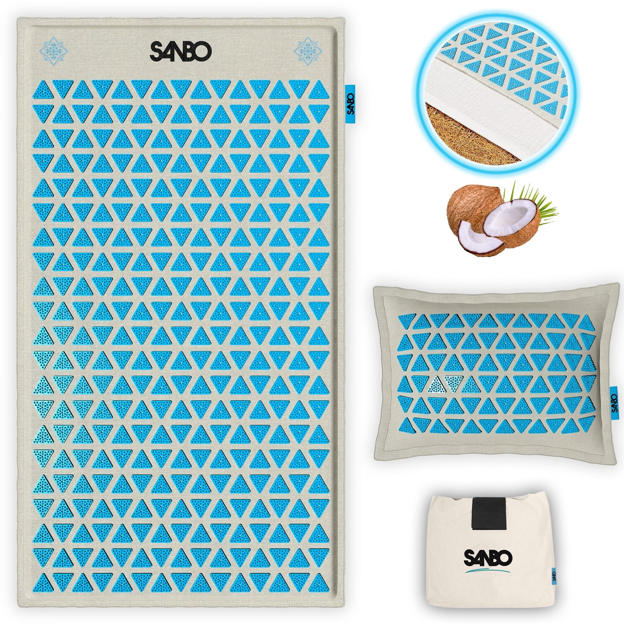 Sanbo Akupressurmatte Pro mit Kissen - 78x42 cm - 100% Kokosnussfaser – Bild 2