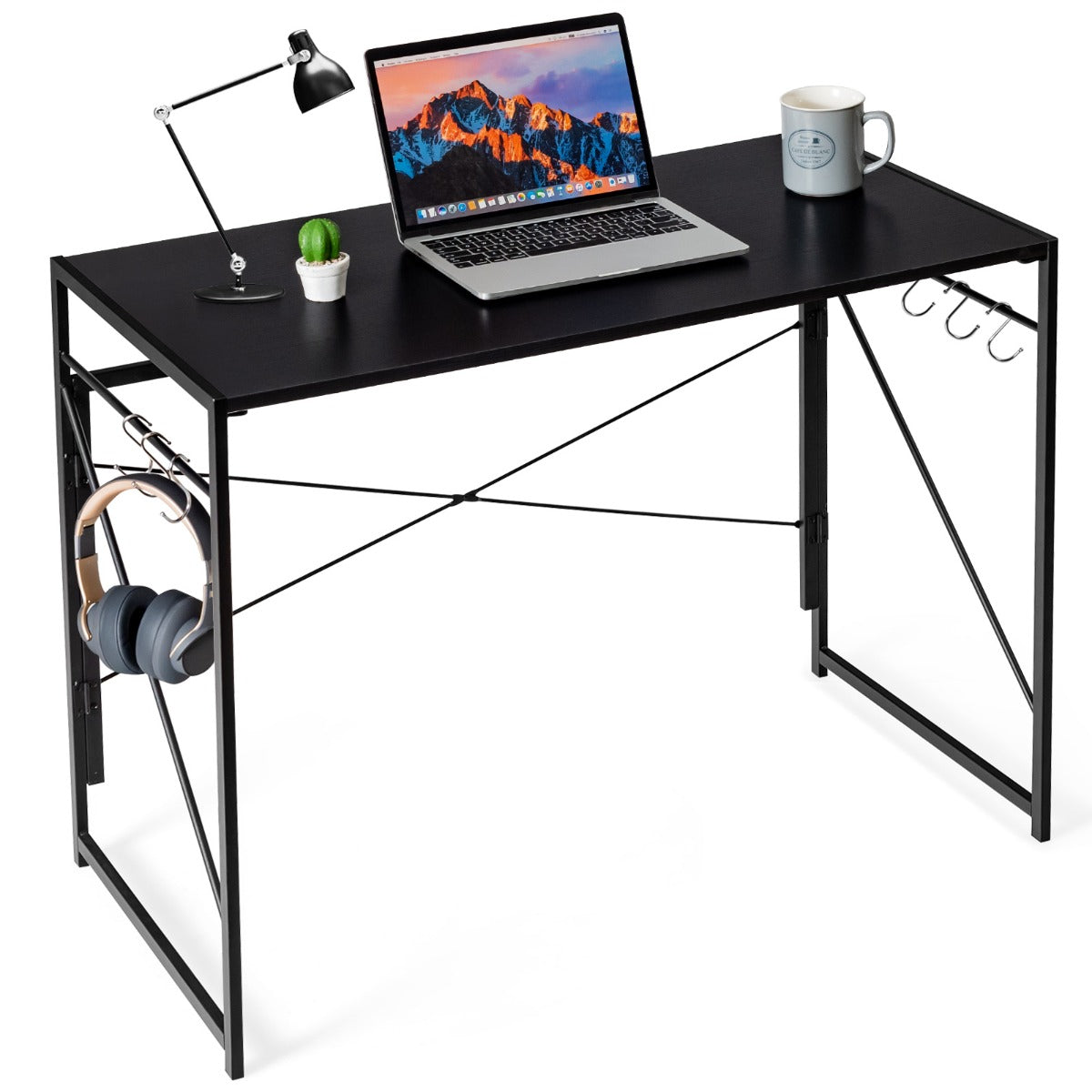 nfoldable Desk Klapptisch mit 6 Haken und Metallgestell Computertisch Laptop Tisch Arbeitstisch 100 x 50 x 75 cm