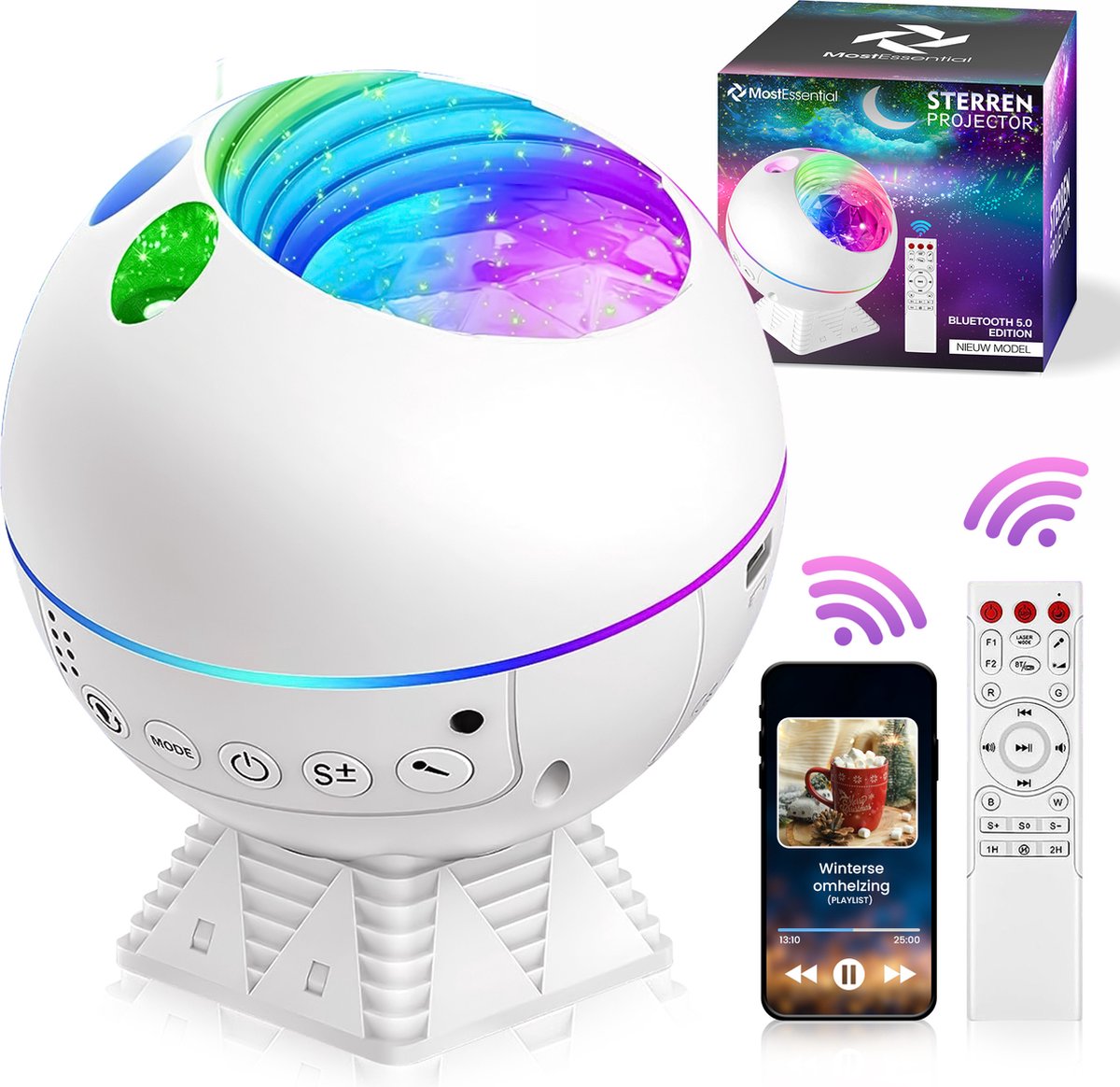 MostEssential Premium Star Projektor - Bluetooth 5.0 - USB - 3000 lm - Weiß