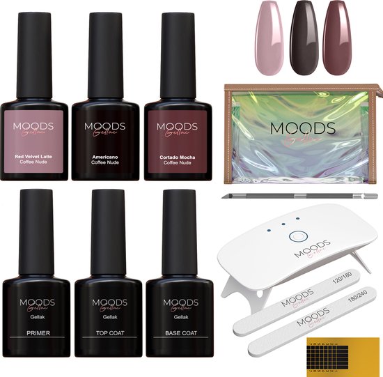 Moods Gellac BIAB Starter Pack - Coffee Nude - Builder in a Bottle - BIAB Nagellack - Inklusive UV/LED Lampe