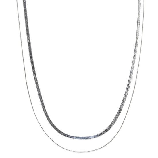 Laura Ferini Damenhalskette Chiara Silber - Silberne Gliederkette mit 2 Lagen - 18K Weißgold vergoldet - Halskette - Halskette - Schmuck - Accessoires - Damenhalskette