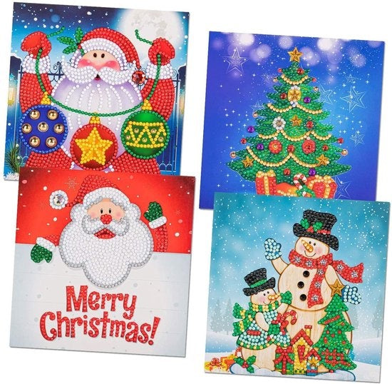 RubyeÂ® Diamantmalerei Weihnachtskarten - Diamantmalerei Erwachsene - mit Umschlägen - Weihnachten - 4 Stück