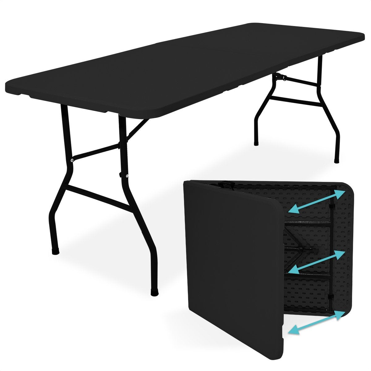 LifeGoods Zusammenklappbarer Tisch - 70x180cm - Verstellbarer und stabiler Klapptisch - Wetterfest - Outdoor-Klapptisch - Schwarz