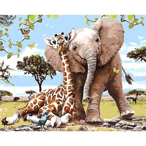 Malerei auf Zahlen Elefant & Giraffe - 40x50 cm