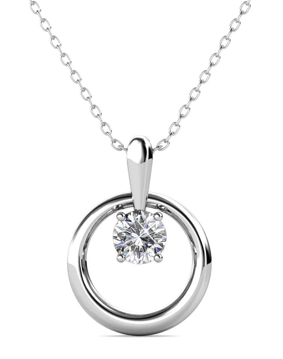 Yolora Damenhalskette mit rundem Anhänger - Kalpa Camaka Kristall - Silber - 18K Weißgold vergoldet - Damenhalskette Silber - Schmuck - Halskette - Luxuriöse Geschenkbox - Geschenkbox - Exklusive Geschenkbox - Schöne Geschenkverpackung