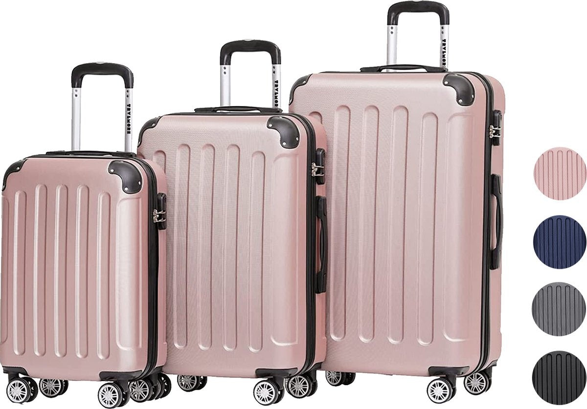 TRVLMORE - Kofferset - 3 Stück - 38L (Handgepäck) + 70L + 110L - Rose Gold