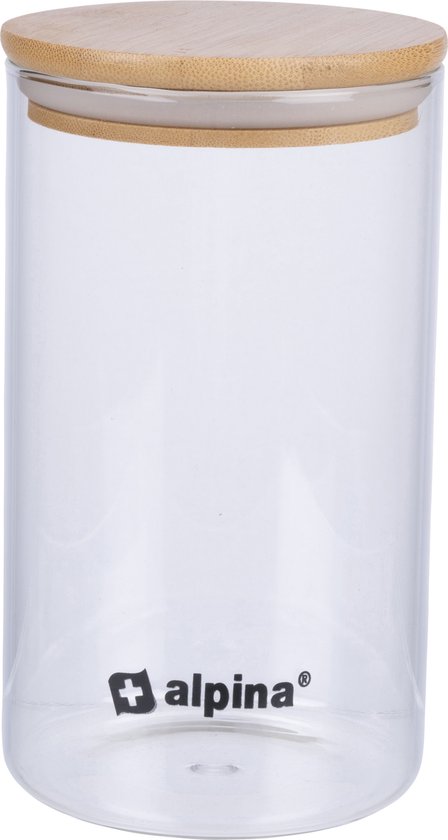 alpina Stockpot 900ML - Glasgefäß mit Deckel - Vorratsgefäß aus Borosilikatglas/Bambus