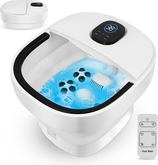 Niceey Fußbad ZD3000 - klappbar - automatische Massagerollen - bis zu 48Â°C - elektrisches Fußbad mit Sprudelfunktion - Infrarot-Fußmassage - mit Fernbedienung - 14L - Weiß
