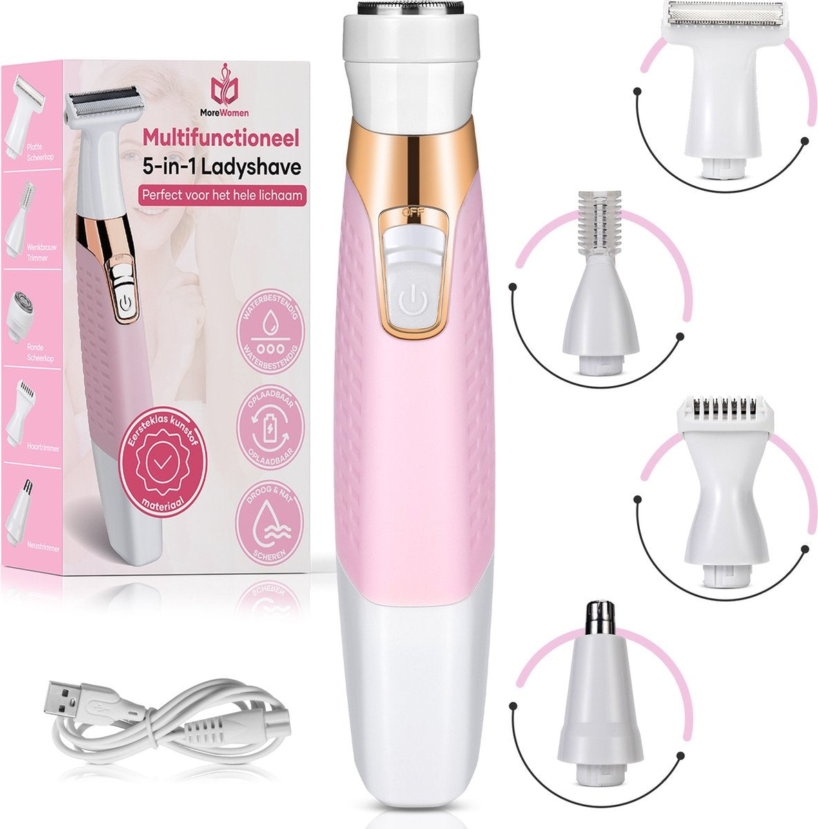 MoreWomenÂ® 5-in-1 - Damenrasierer - Damenrasierer für Frauen - Augenbrauentrimmer - Rasierer Frau