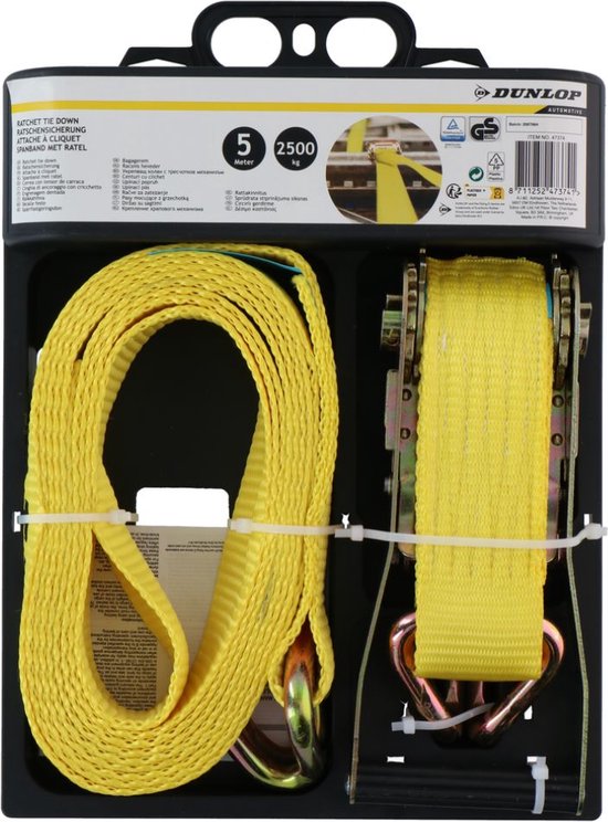 Dunlop Zurrgurt mit Ratsche - 5 M - bis zu 2500 KG - Gelb