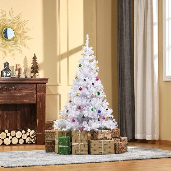 HOMCOM Weihnachtsbaum Weihnachtsbaum 150 / 180 cm PVC 680 Punkte inkl. Dekoration weiß 02-0351