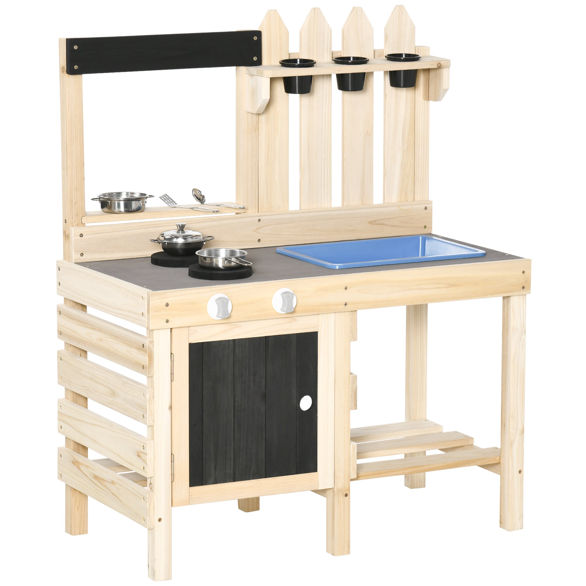 HOMCOM Kinderküche - Komplette Spielküchenzeile mit Zubehör - Grau/Schwarz - 82 x 30 x 85 cm