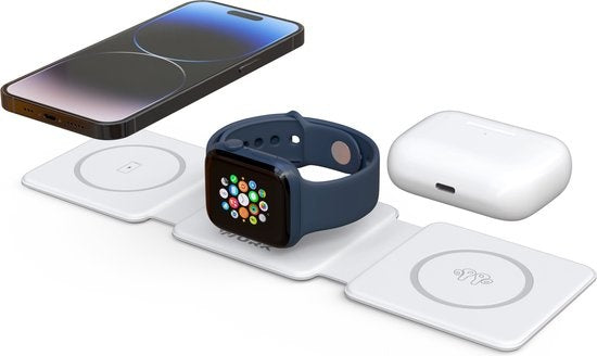 Wurk - 3-in-1 Wireless Charger - Inklusive Schnellladeadapter - Faltbar - Geeignet für iPhone & Android - 15W