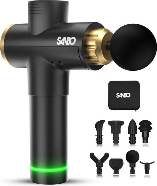 Sanbo Massagepistole Elite - Sport- und Entspannungsmassage - Schwarz/Gold - Professionelle 30 Stufen - Inklusive Etui - Inklusive APP - Massagepistole - Massagegerät - Fitness
