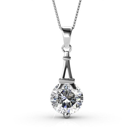 Yolora Damen Halskette mit Kalpa Camaka Kristall Anhänger - Farbe Silber - 18K Weißgold plattiert - Geschenkbox - Muttertagsgeschenk