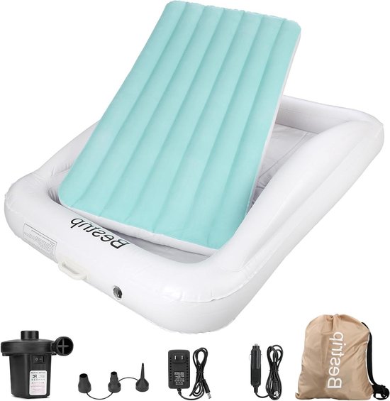 Kinderluftbett mit elektrischer Pumpe und Fallsicherung - 2-in-1-Kinderreisebett 157 x 96 x 30 cm
