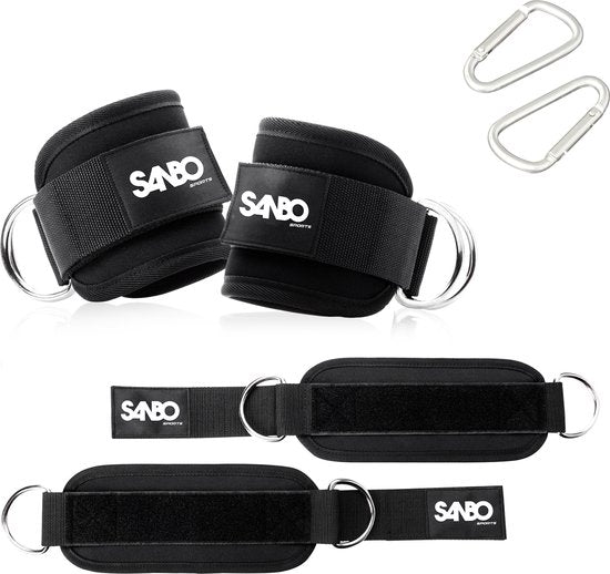 Sanbo Knöchelriemen - Inkl. 2 Karabiner - Knöchelmanschettenband - Sport Kickback - Knöchelriemen Fitness - Schwarz