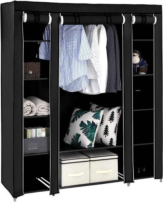 Goliving Faltgarderobe - Garderobenschrank - Kleiderschrank - Stoff-Faltschrank - Campingschrank - 175x150x44 cm - Schwarz