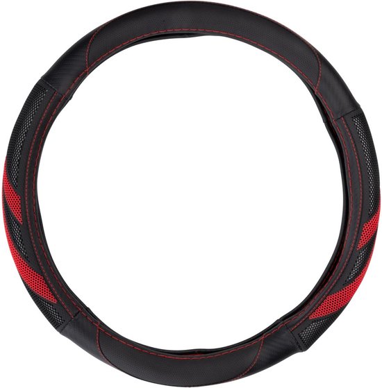 All Ride Lenkradabdeckung Auto 38CM - Geeignet für Lenkräder 37-39CM - Komfortabler Griff - Anti-Rutsch - Autodekoration - Synthetisches Leder - Schwarz/Rot