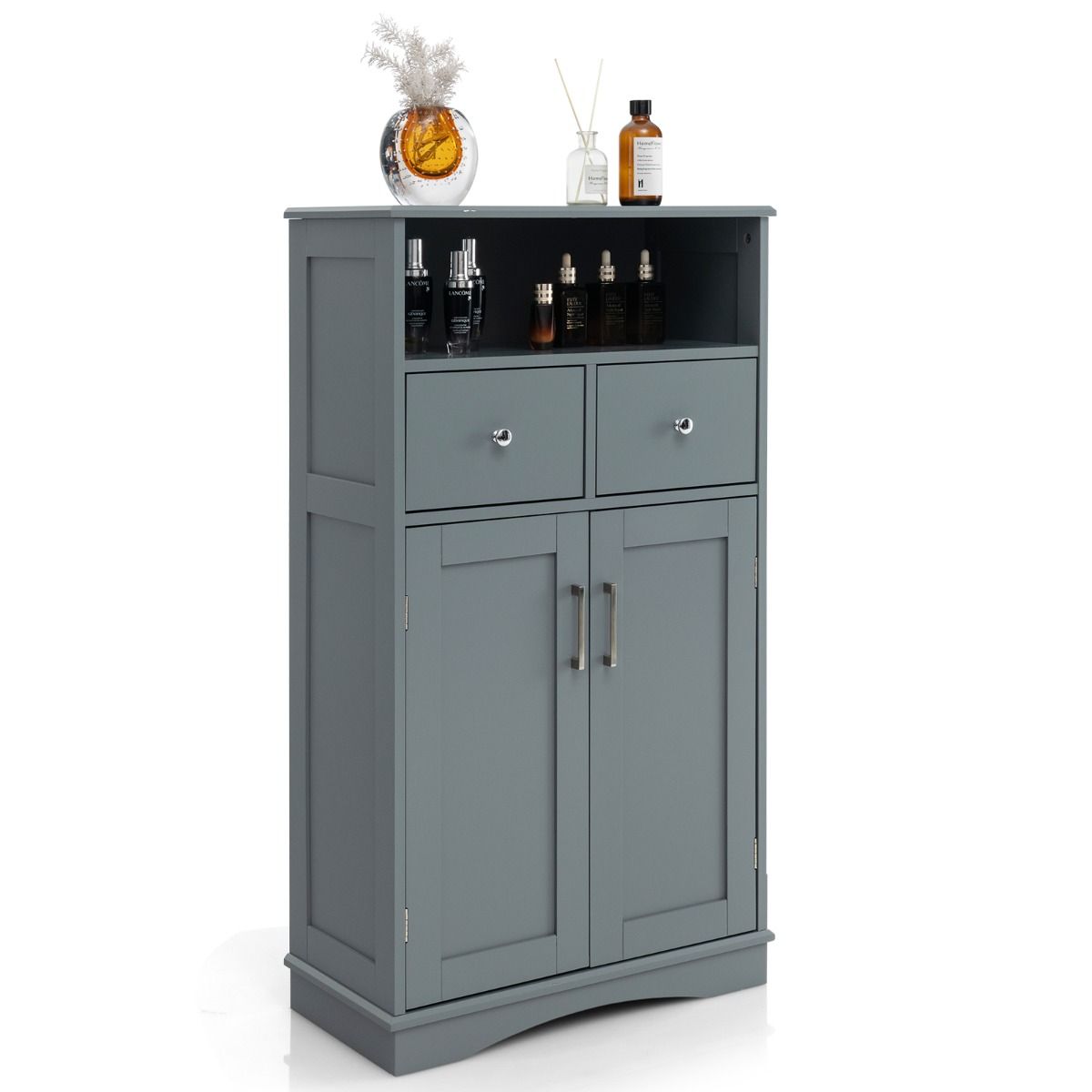 Coast Freistehender Badezimmerschrank - mit 2 Schubladen 2 Türen - Grau - 60 x 30 x 108 cm