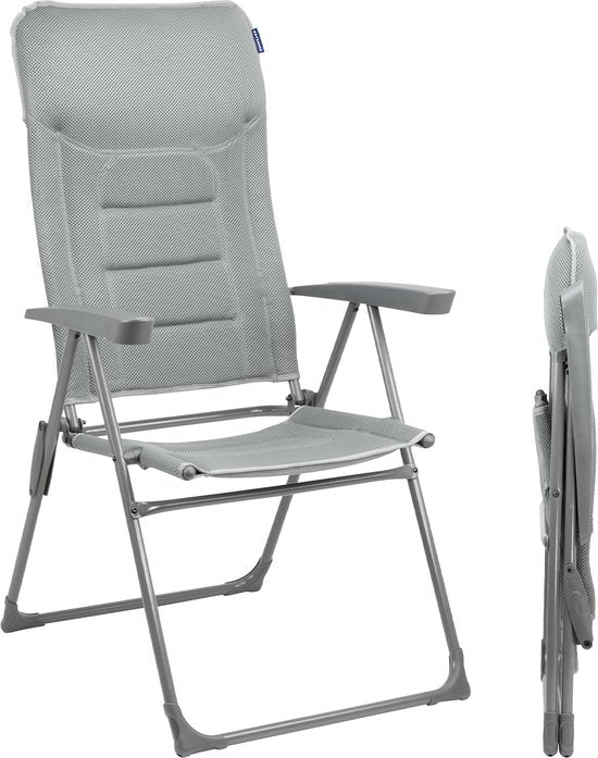 TRVLMORE Campingstuhl - 7 Positionen - Komfortabler Campingstuhl - 120 kg Belastbarkeit - Liegeposition - Klappstuhl - Klappstuhl - Grau