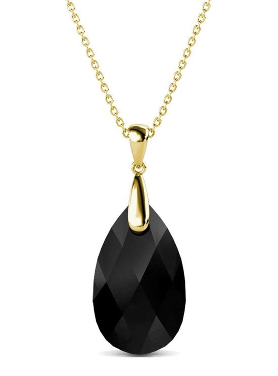 Yolora Damenhalskette mit Anhänger - Schwarzer Kalpa Camaka Kristall - Farbe Gold - 18K Gelbgold vergoldet - Damenhalskette Gold - Halskette - Schmuck - Luxuriöse Geschenkbox - Geschenkbox - Schöne Geschenkverpackung - Exklusive Geschenkverpackung
