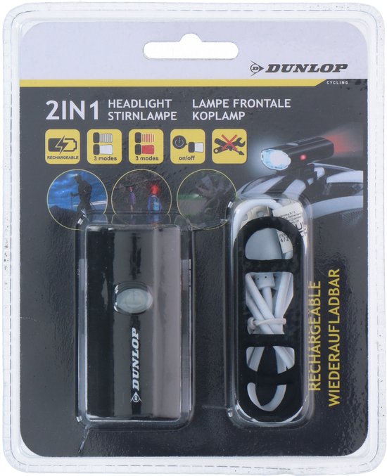 Dunlop Helmleuchte - Wiederaufladbar - Rot/Weißes Licht - Inkl. Kabel - Max.7 Stunden - Schwarz -.