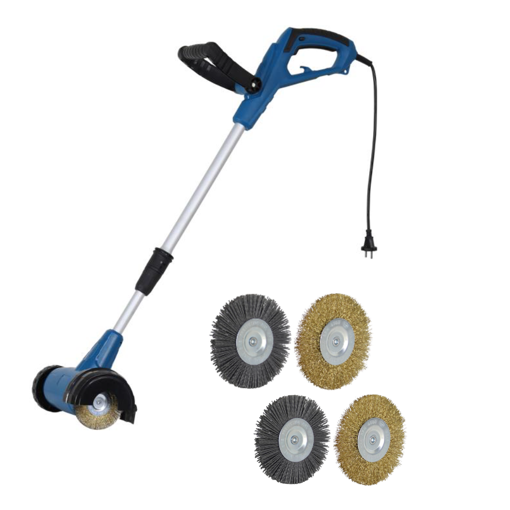 CFH - Elektrische Fugenbürste - EFB-675 - mit 4 Unkrautbürsten - Teleskopstiel - Blau/Silber