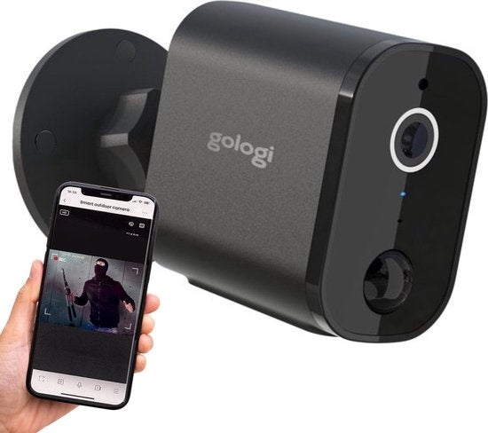 Gologi Drahtlose Kamera auf Batterie - Sicherheitskamera - Mit Nachtsicht - Wifi Kamera - Sicherheitskamera - Wiederaufladbar - Niederländischsprachige App - Schwarz