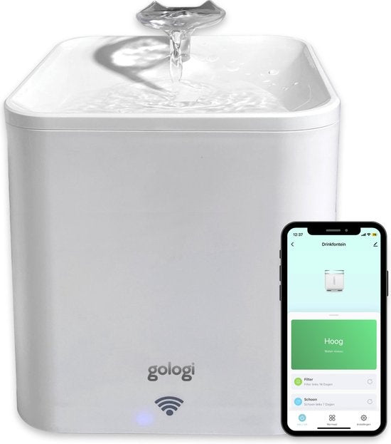 Gologi Trinkbrunnen Katze/Hund - Smart Wasserbrunnen mit App - Mit Sensor - Smart & UV Sterilisation - 2.2L - Weiß