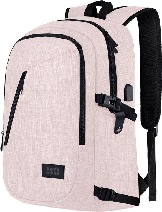 TRVLMORE Rucksack - 25L - 15.6 Zoll - Laptop-Rucksack mit USB - Schultasche - Männer und Frauen - Tasche - Lebenslange Garantie - Pink