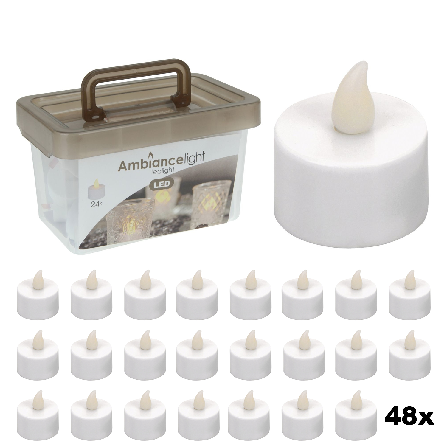 LED-Teelichtset - Box mit 48 Kerzen - inkl. Batterien