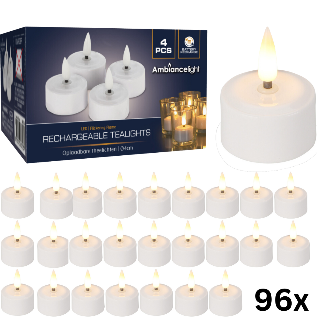 Teelichter LED Box 96 Stück Wiederaufladbar - Ã˜4cm *Erweiterungsset OHNE Ladegerät*