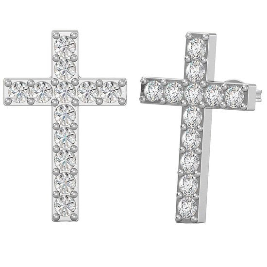 Yolora Damen Ohrringe Kreuz - Kalpa Camaka Kristalle - Silber - 18K Weißgold vergoldet - Damen Ohrringe Silber - Schmuck - Luxus-Geschenk-Box - Geschenk-Box - Schöne Geschenk-Verpackung - Geschenk zum Muttertag