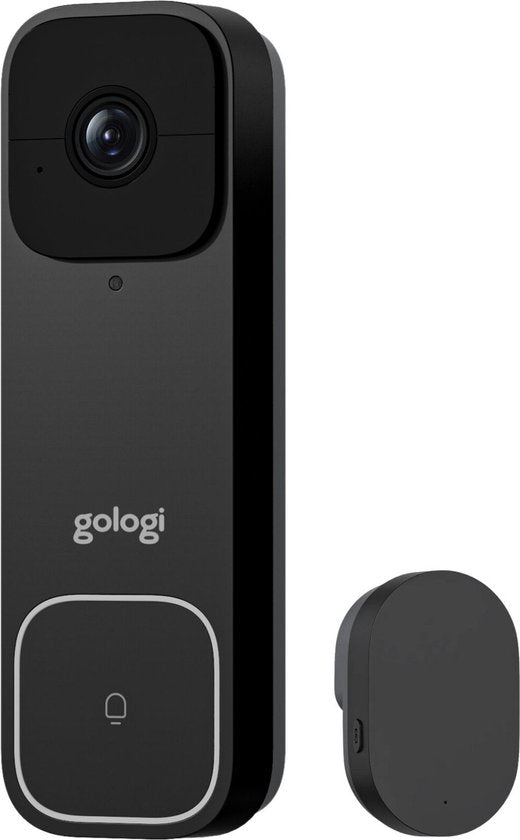 Gologi Video-Türklingel - Intelligente Türklingel mit Kamera und WiFi - HD-Videoqualität - Schnurlos mit Batterie - Inklusive Wandhalterung und Klingel - Nachtsicht - Wasserdicht - Schwarz