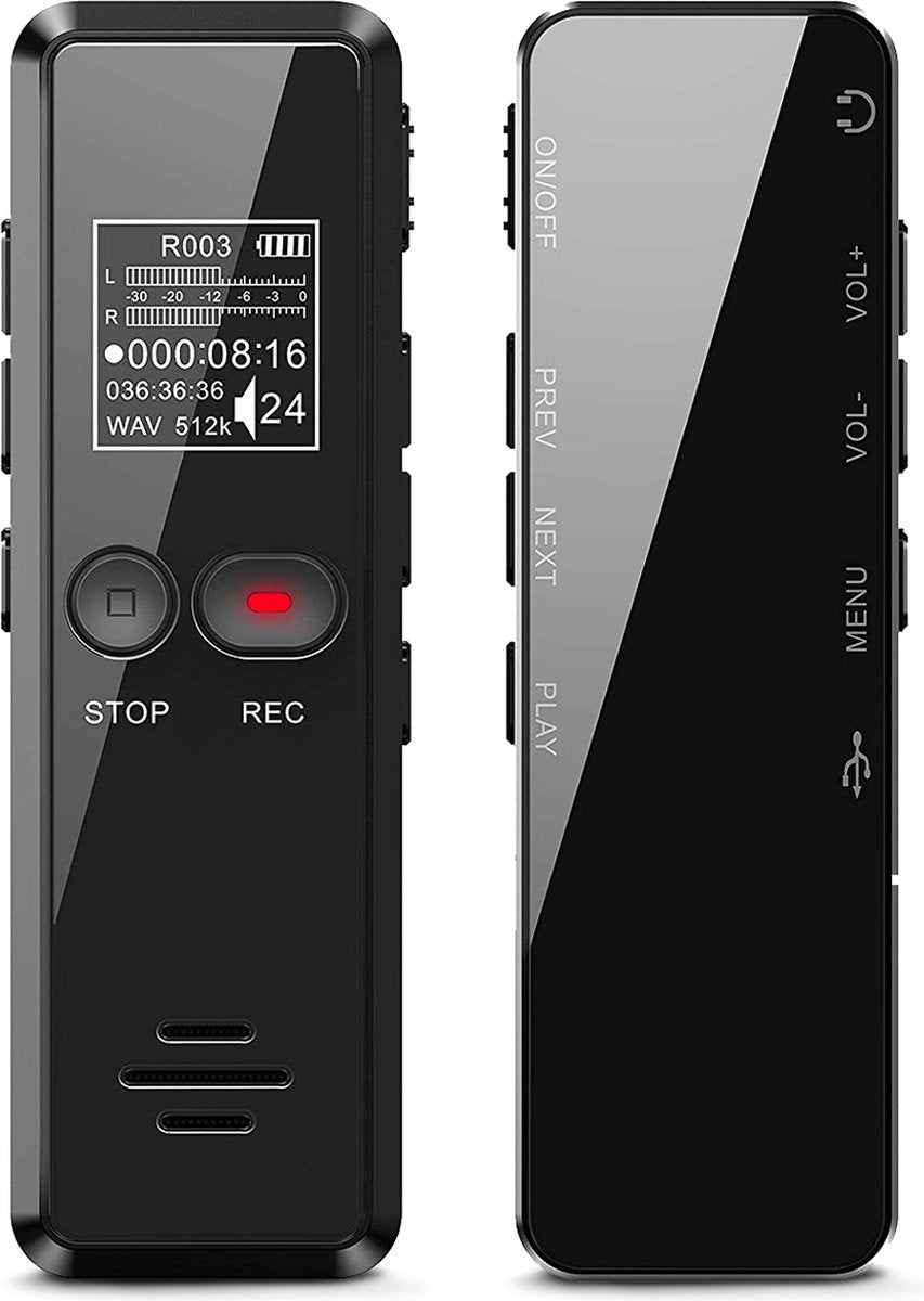Auronic Digitales Diktiergerät - Diktiergerät - 8GB Speicher - Rauschunterdrückung - USB wiederaufladbar - Schwarz