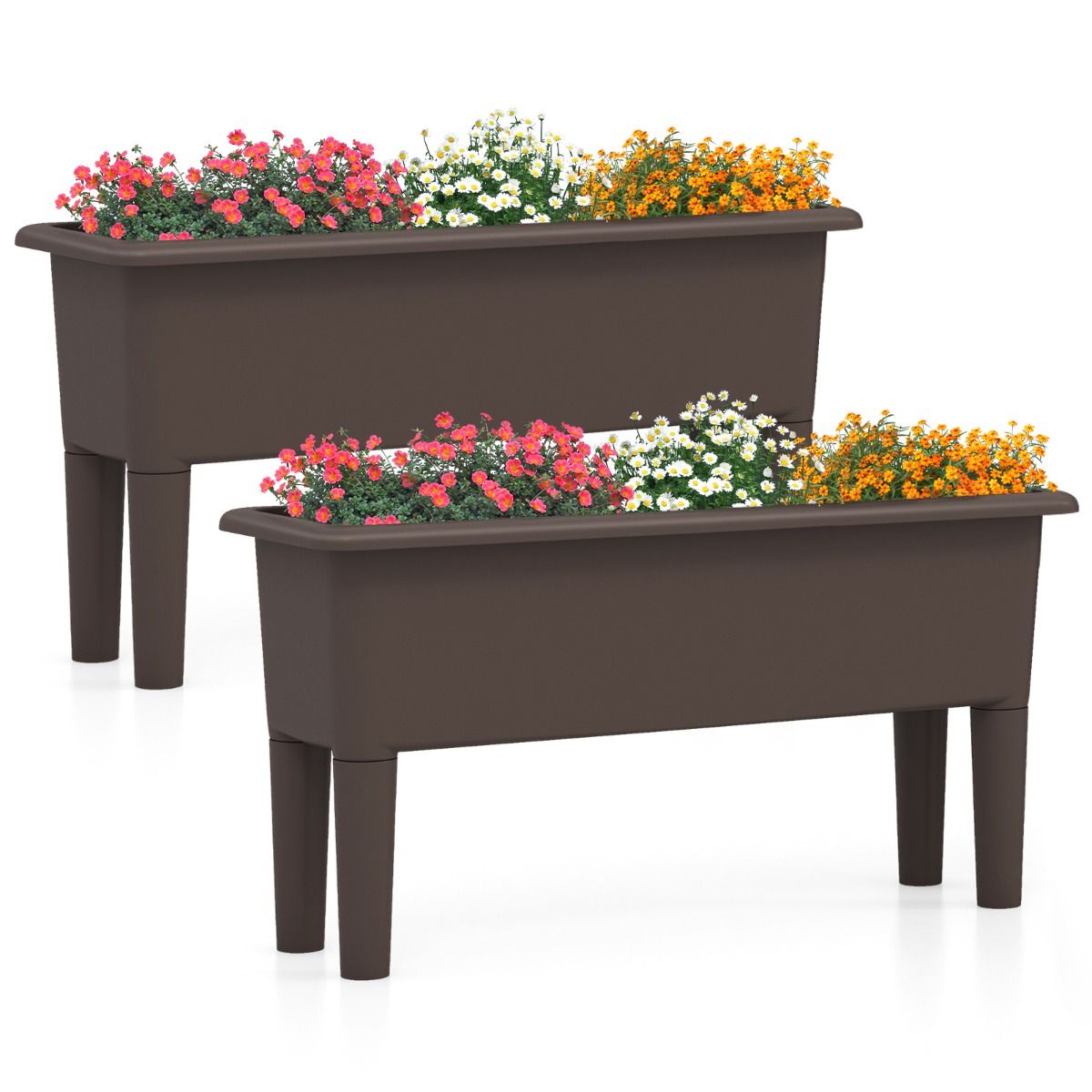 Coast Pflanzgefäß erhöht - 2er Set - Kunststoff - Max. 30 kg - 80 x 30 x 40 cm - Braun