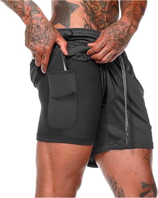MW - L - Sportshorts - 2 in 1- Herren - Schwarz