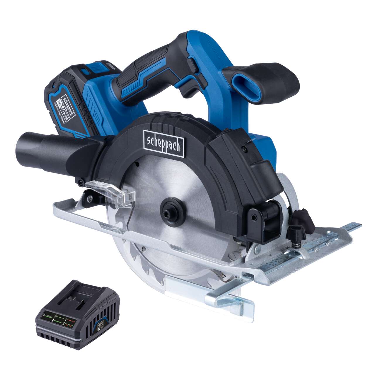 Akku-Handkreissäge C-HCS165-X Scheppach | Sägeblatt Ø165mm | Schnitttiefe max. 53mm bei 45° | LED | inkl. 4Ah Akku + 2,4A Ladegerät