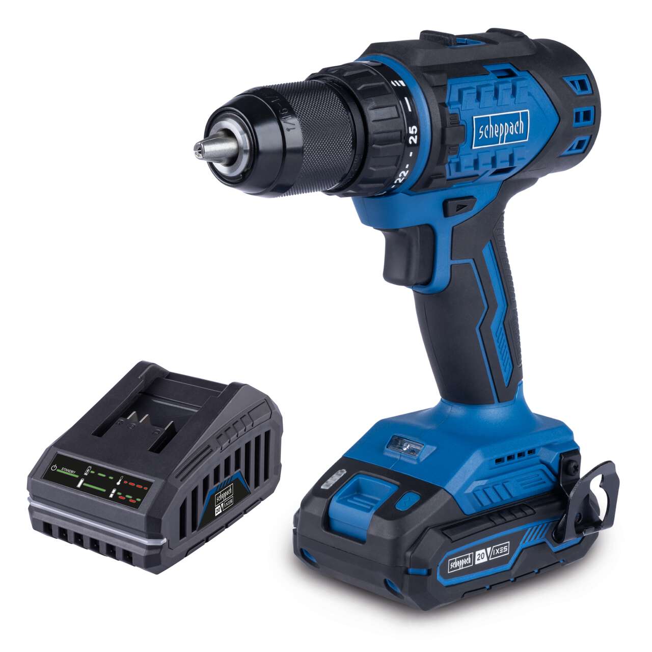 Akku-Bohrschrauber BC-DD60-X Scheppach | Brushless | Drehmoment 60Nm | Drehmomentstufen 25+1 | LED | inkl. 2Ah Akku + 2,4A Ladegerät