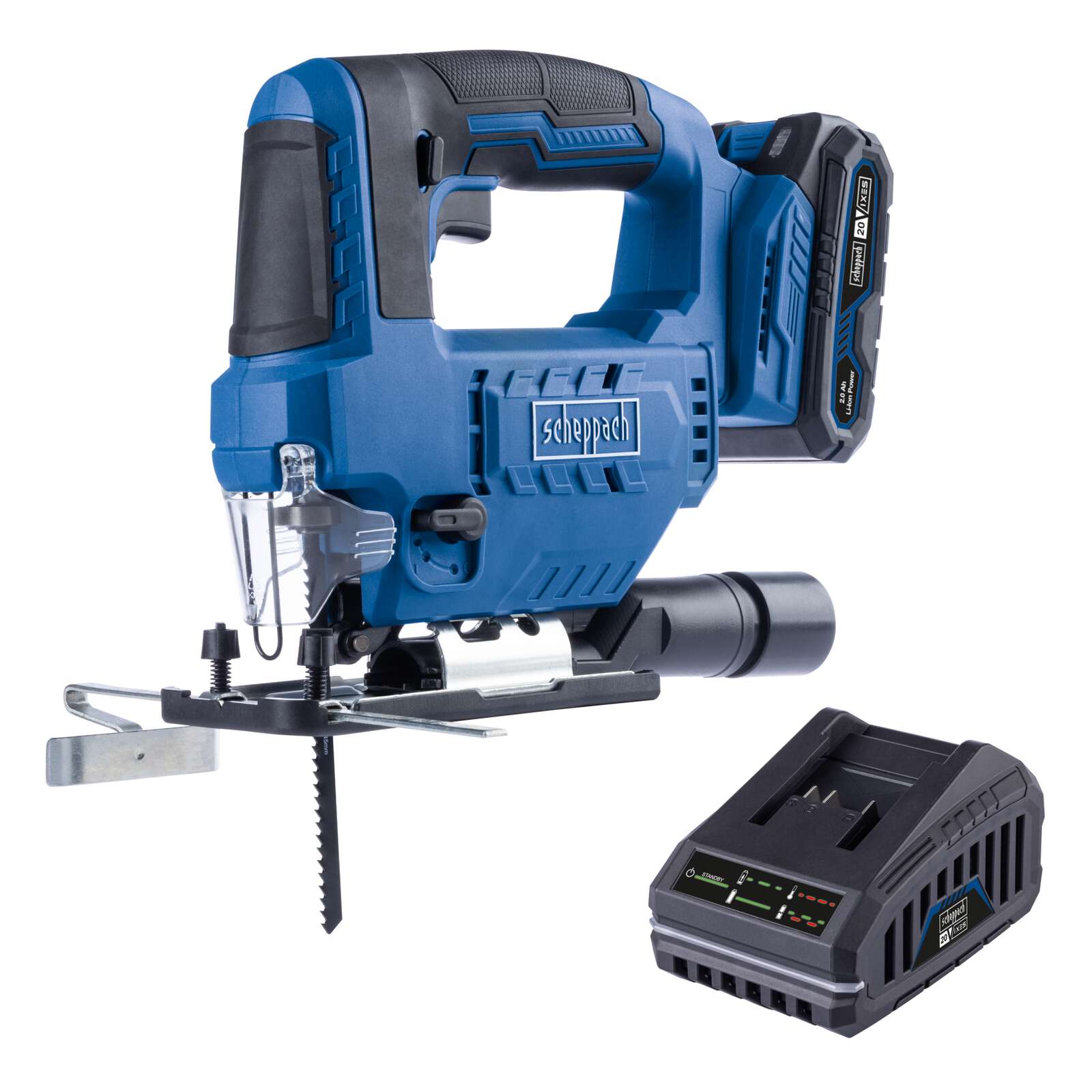 Akku-Stichsäge C-JS220-X Scheppach | Hublänge 19mm| Hubzahl 0-2400 min-1 | 7 einst. Schnittwinkel | inkl. 2Ah Akku + 2,4A Ladegerät