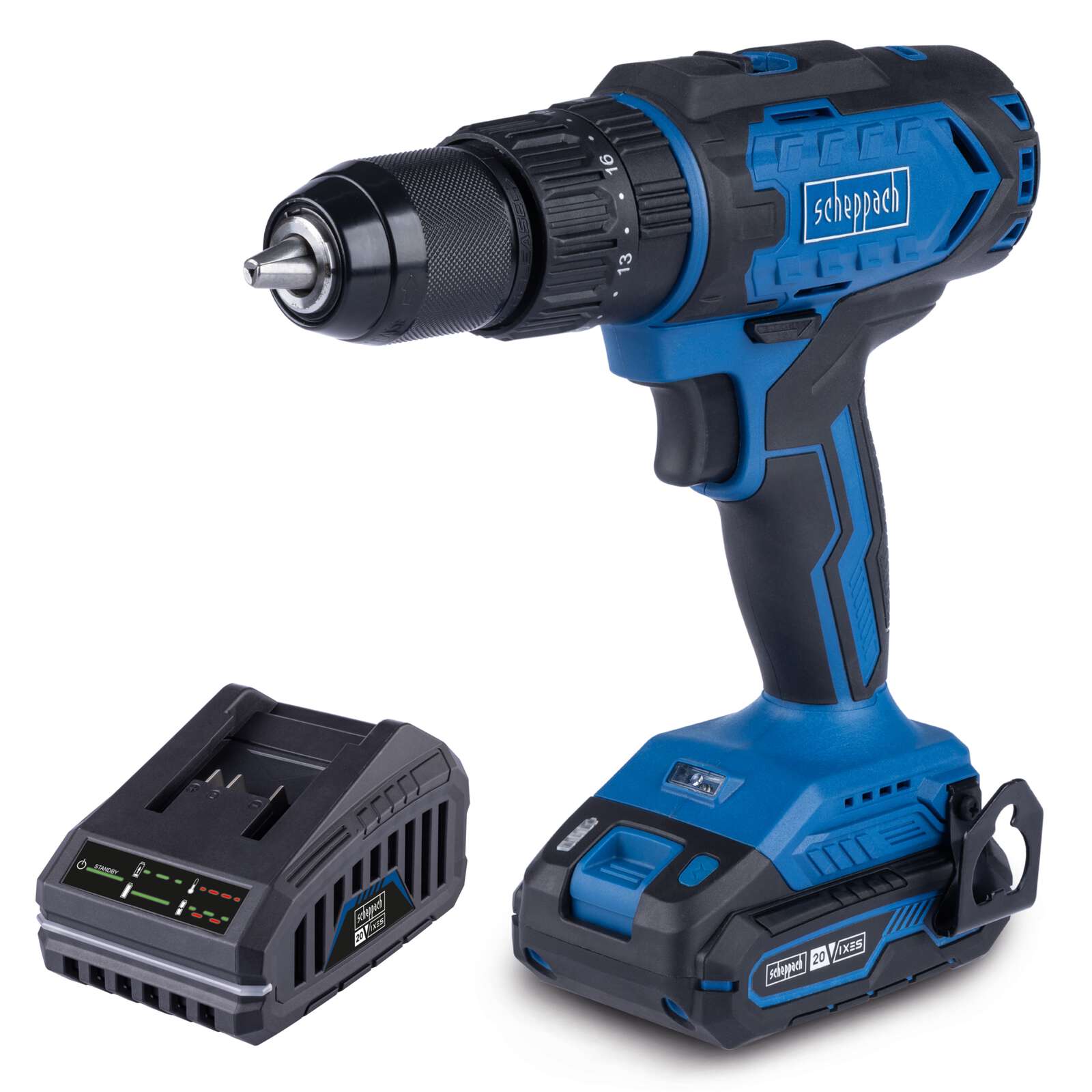 Akku-Schlagbohrmaschine C-CD45-X Scheppach | 3in1 Funktion | Drehmoment 45Nm | Drehmomentstufen 19+1 | inkl. 2Ah Akku + 2,4A Ladegerät