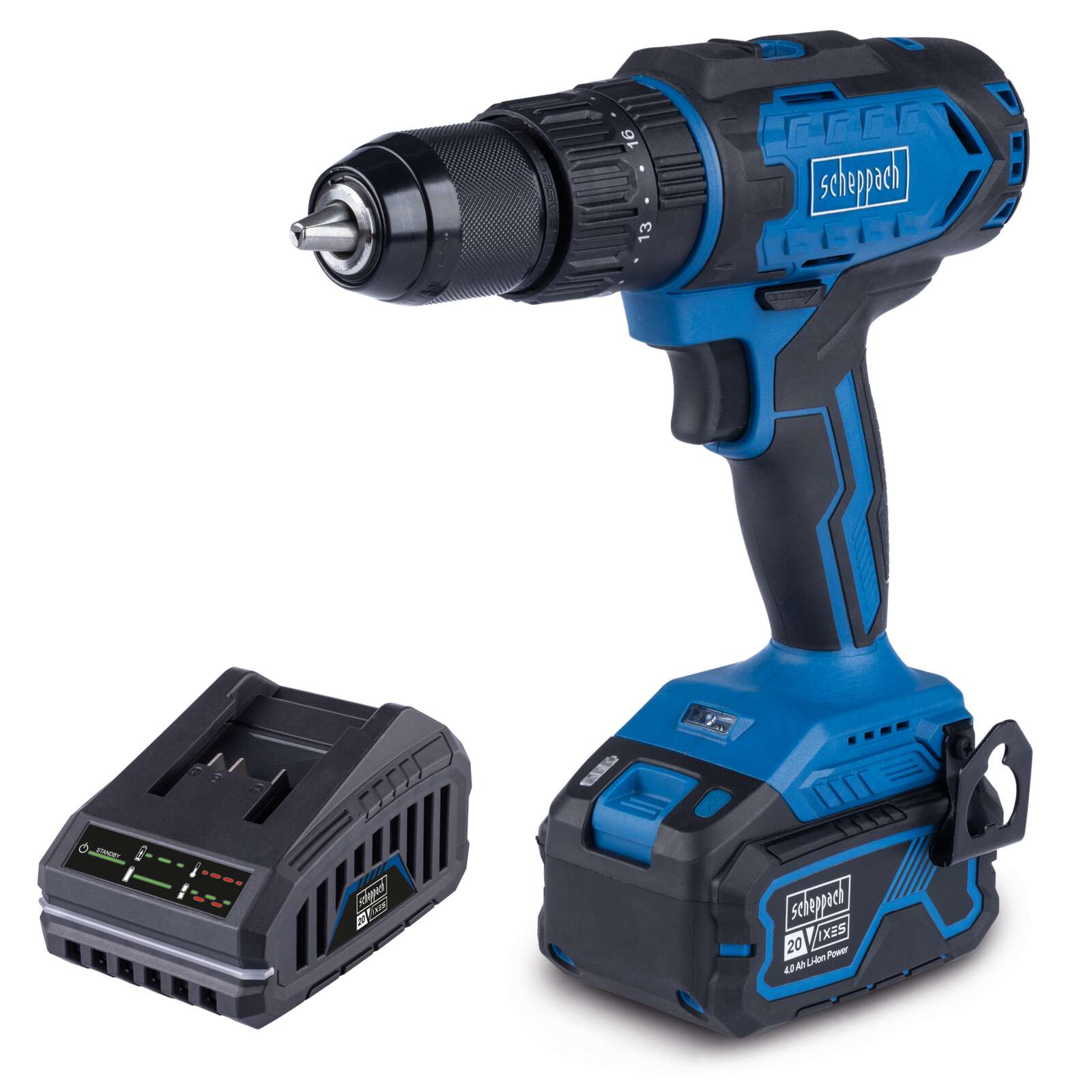 Akku-Schlagbohrmaschine C-CD45-X Scheppach | 3in1 Funktion | Drehmoment 45Nm | Drehmomentstufen 19+1 | inkl. 4Ah Akku + 2,4A Ladegerät