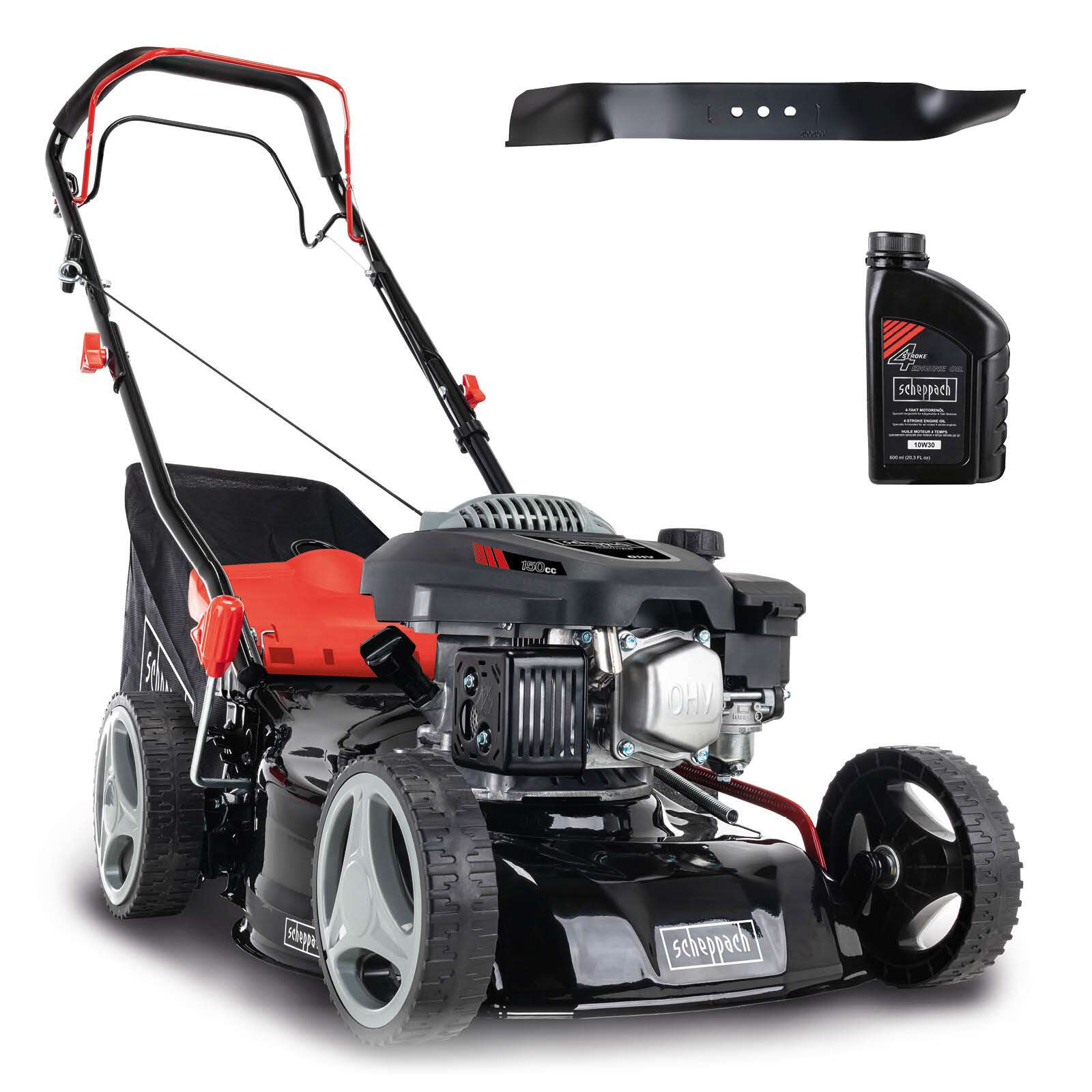 Rasenmäher MS150-42 scheppach - inkl. 2. Mäh-/ Mulchmesser + 1 Liter Rasenmäheröl