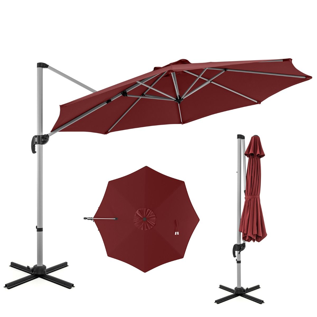 Coast 339x260 cm Roter Terrassen-Sonnenschirm Runder Freischwinger mit 360° dreh- und schwenkbarer Aluminiumkonstruktion