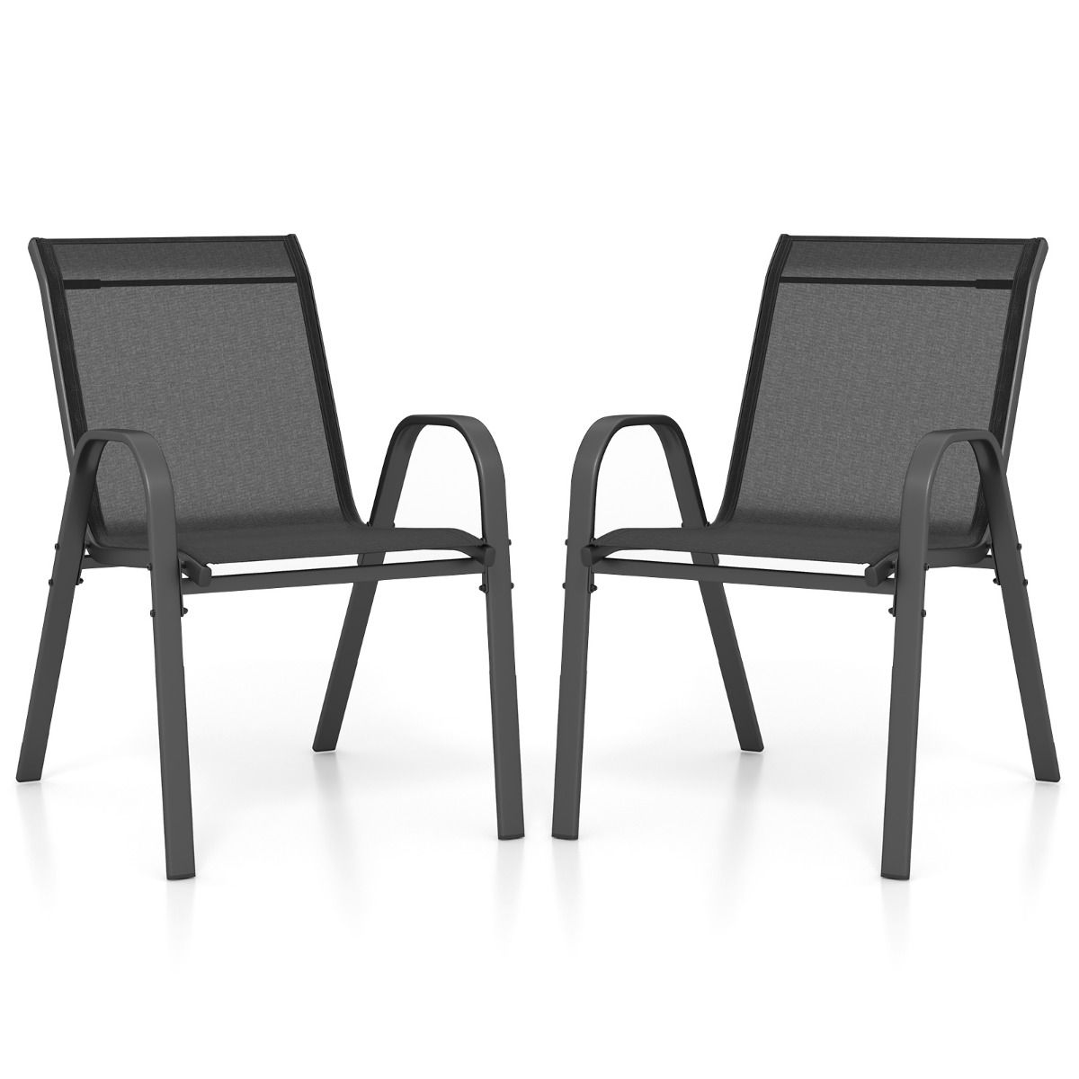 coast 2er Set schwarzer stapelbarer Terrassenstühle mit Armlehnen - 56x70x84 cm - atmungsaktiv & Metallrahmen