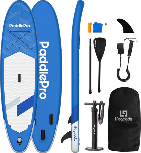 LifeGoods SUP Board All-round Compact - 100 KG Belastbarkeit - Aufblasbar - Komplettes SUP Paket - Blau