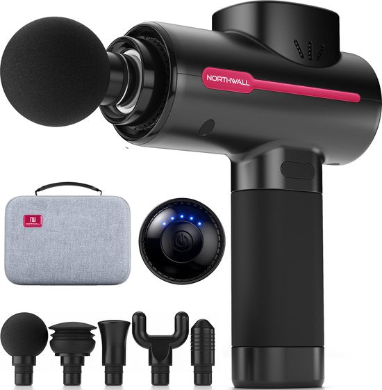 Northwall Massage Gun Professional PRO - Massagepistole mit Koffer und 5 Aufsätzen - Leistungsstarkes und kabelloses Sport- und Entspannungsmassagegerät