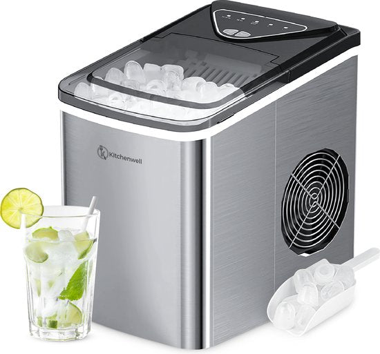 Kitchenwell Eiswürfelbereiter - 2L - 12kg/24 Stunden - Selbstreinigungsfunktion - Silber