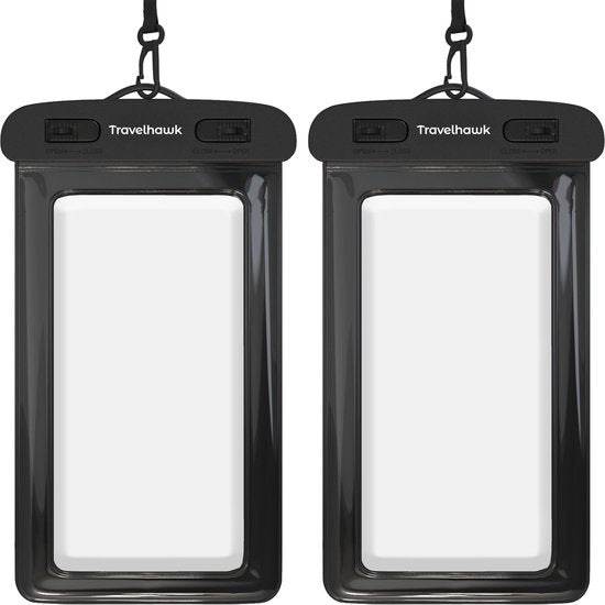 Travelhawk Waterproof Phone Cases - Drybag 2er Set - Unterwassertasche - Wasserdichte Handytasche - Geeignet für alle Smartphones - Auch für Reisepass & EC-Karten - Transparent - Wasser - Urlaub - Schwimmen - Telefon - Wasserdicht